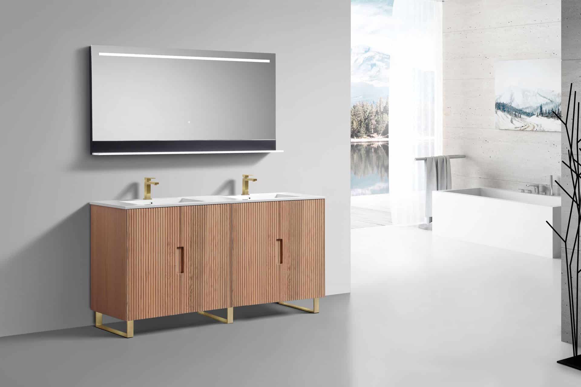 71.2” Fiore Double Sink Free Standing Bathroom Vanity w/ Gold Legs – Oakwood - Image 3