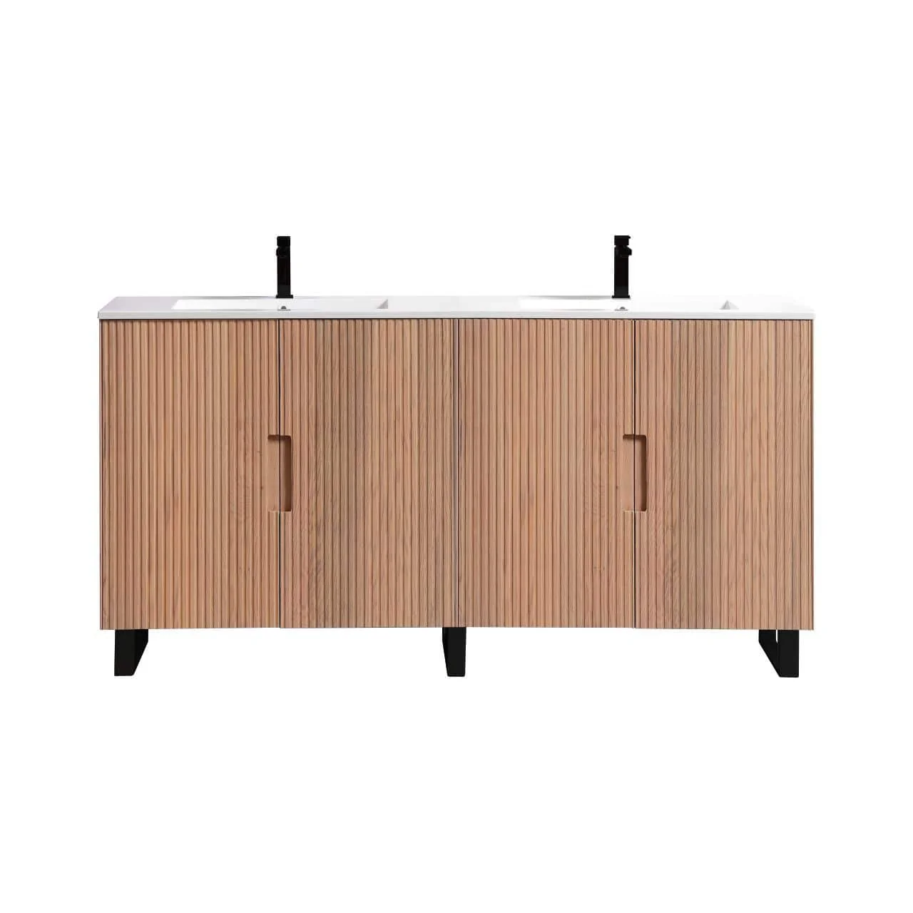 71.2” Fiore Double Sink Free Standing Bathroom Vanity w/ Matte Black Legs – Oakwood - Image 2