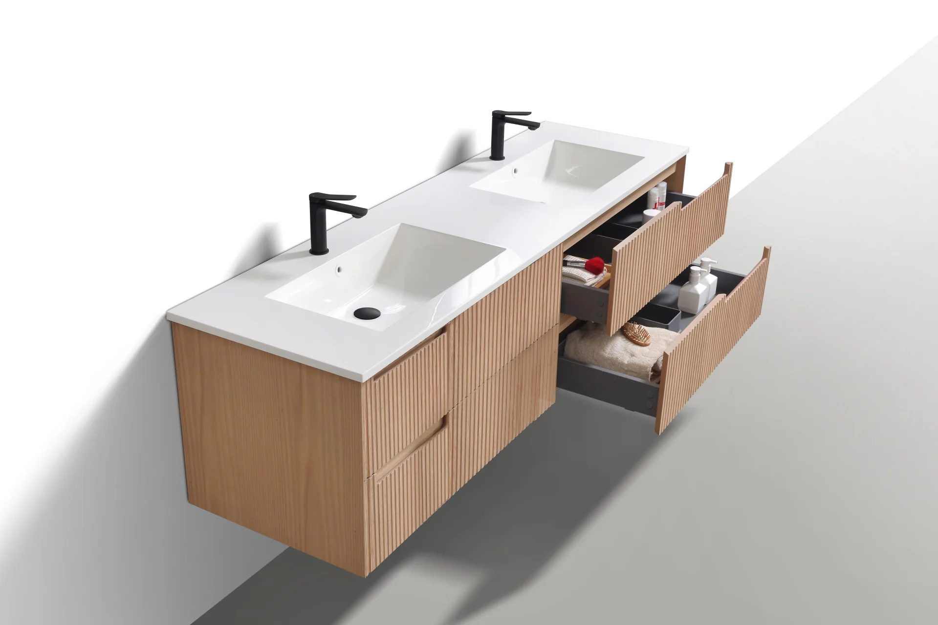 71.2” Fiore Modern Wall Mount Double Sink Bathroom Vanity – Oakwood - Image 3