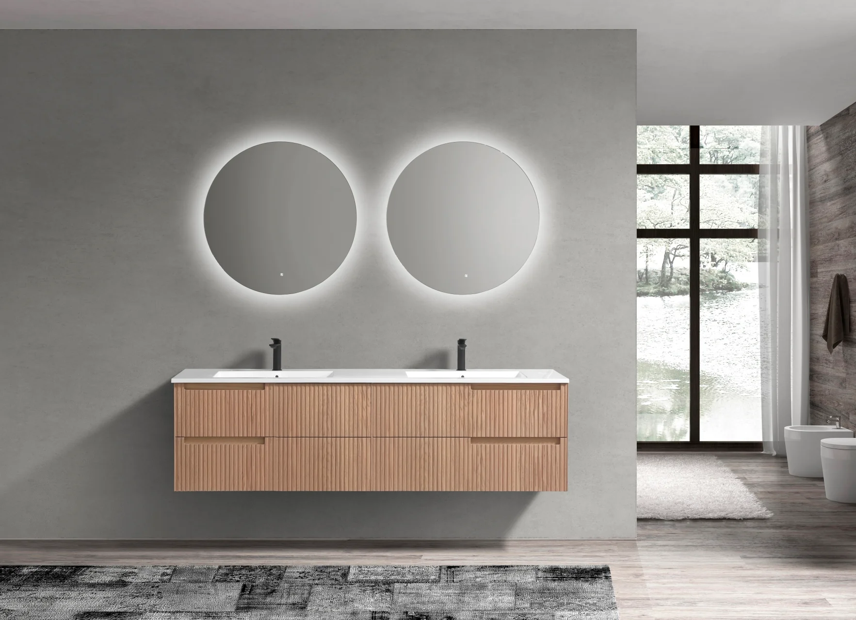 71.2” Fiore Modern Wall Mount Double Sink Bathroom Vanity – Oakwood - Image 4