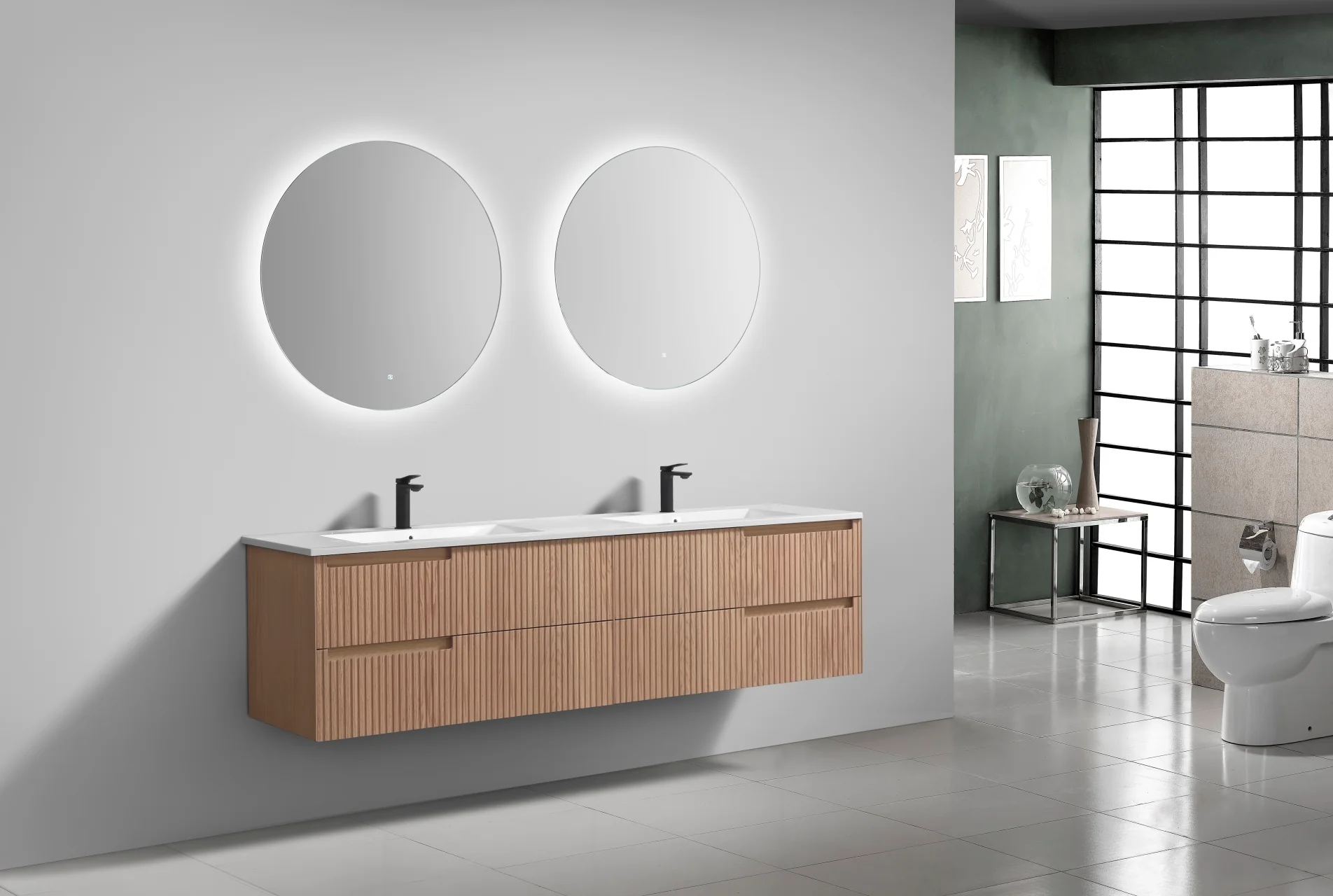 71.2” Fiore Modern Wall Mount Double Sink Bathroom Vanity – Oakwood - Image 5