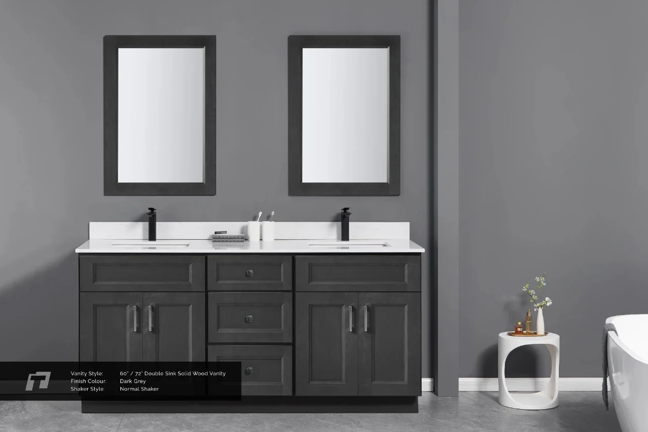 60" Inch Double Sink Solid Wood Charcoal Shaker Style Vanity Dgs60dd With Quartz Top