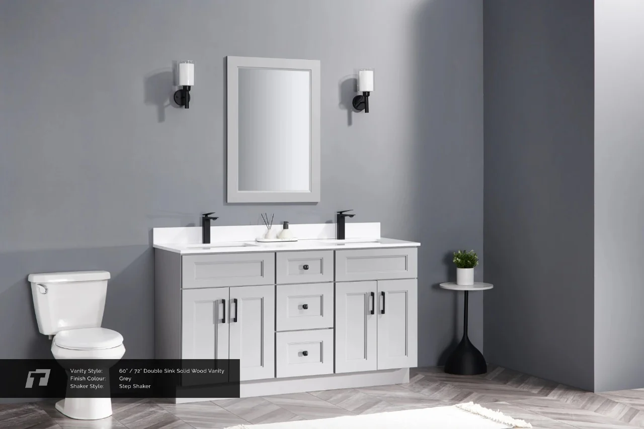 72" Inch Double Sink Solid Wood Light Grey Shaker Style Vanity Gs72  With Quartz Top