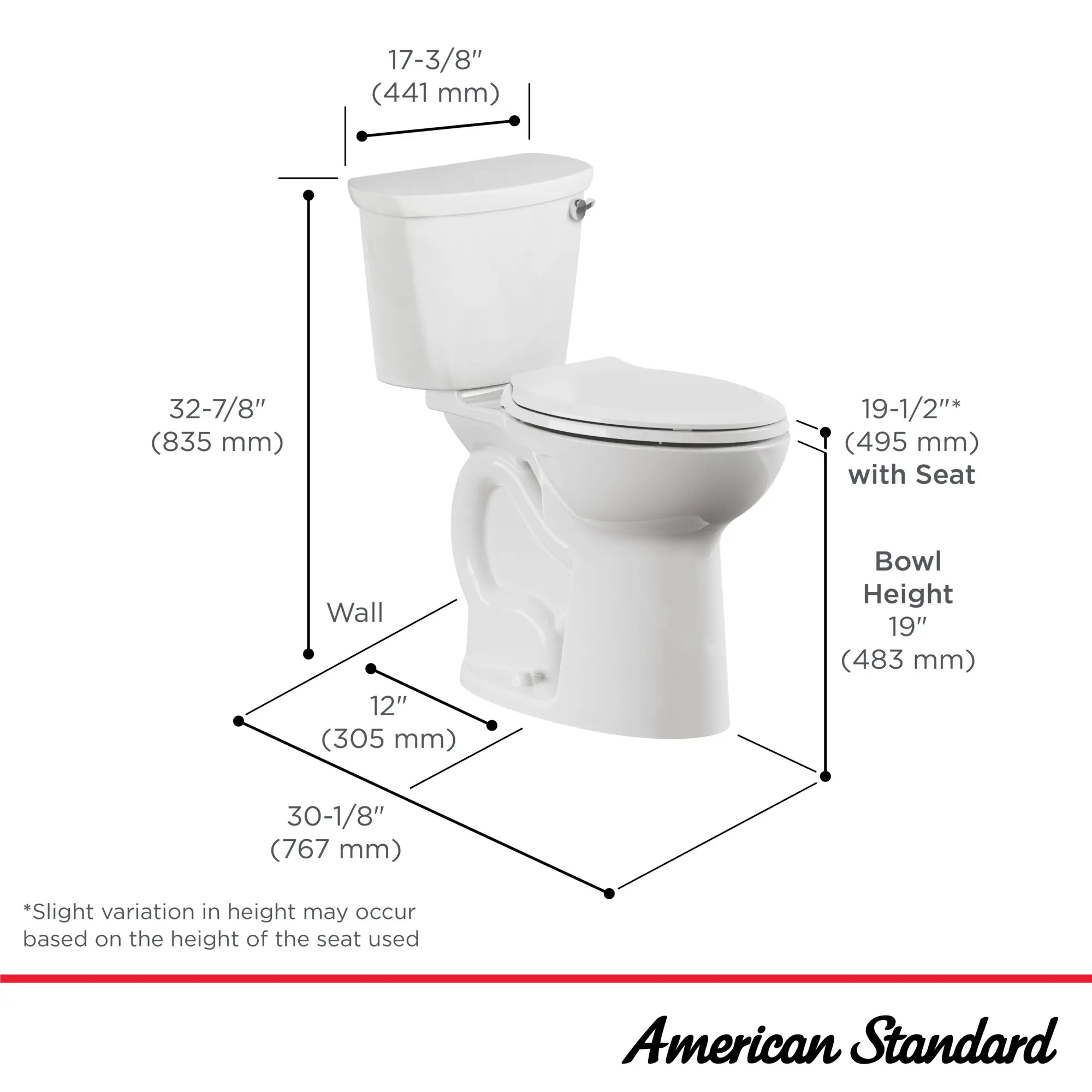 American Standard CADET PRO Elongated Toilet Bowl Extra Tall White - Image 5