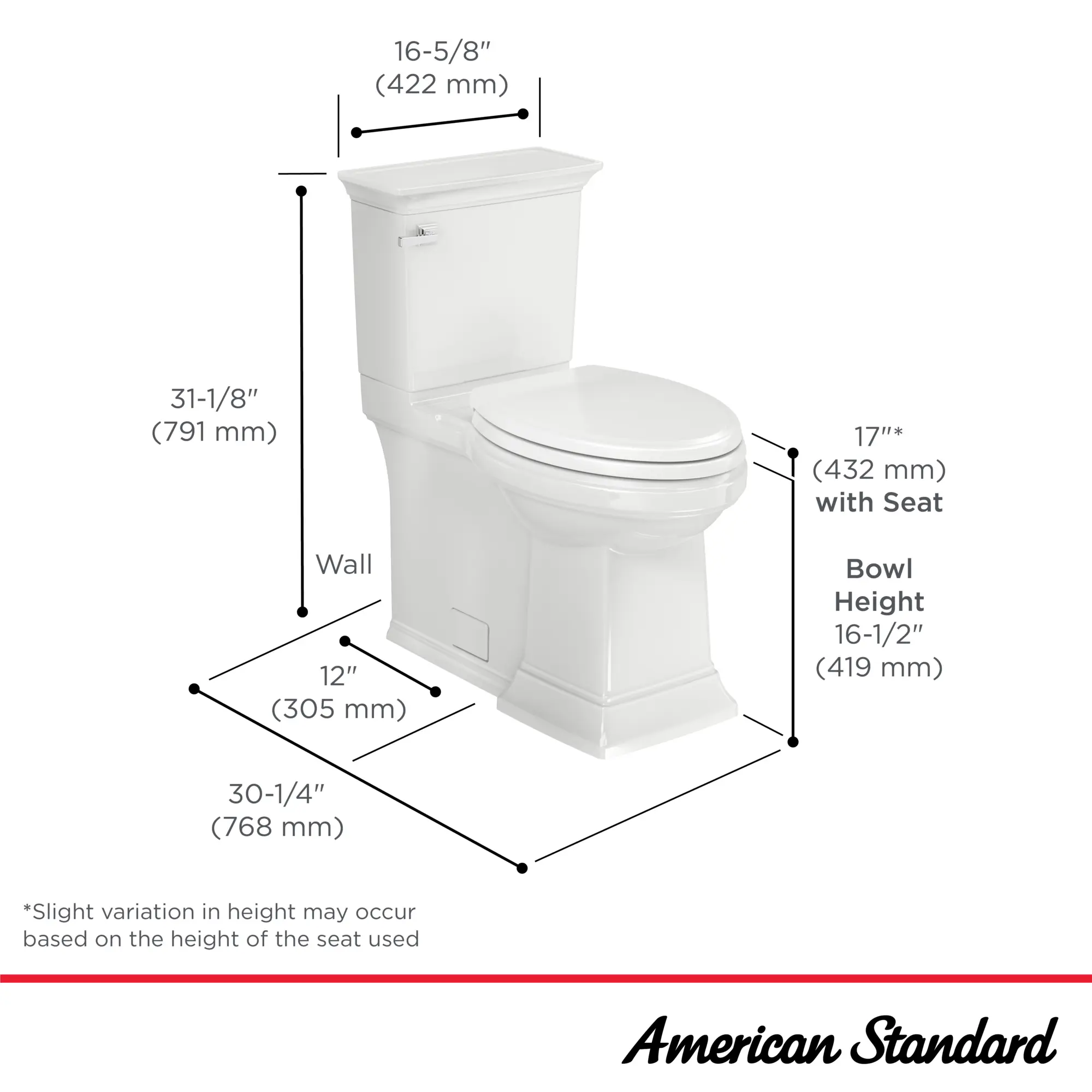American Standard TOWN SQUARE S Elongated 4.8LPF Two Piece Toilet Right Height White EverClean Surface With Slow Close Seat - Image 3