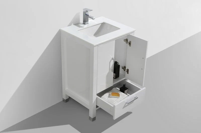 Anziano 24″ Inch High Gloss White Vanity W/ White Countertop And Undermount Sink - Image 3