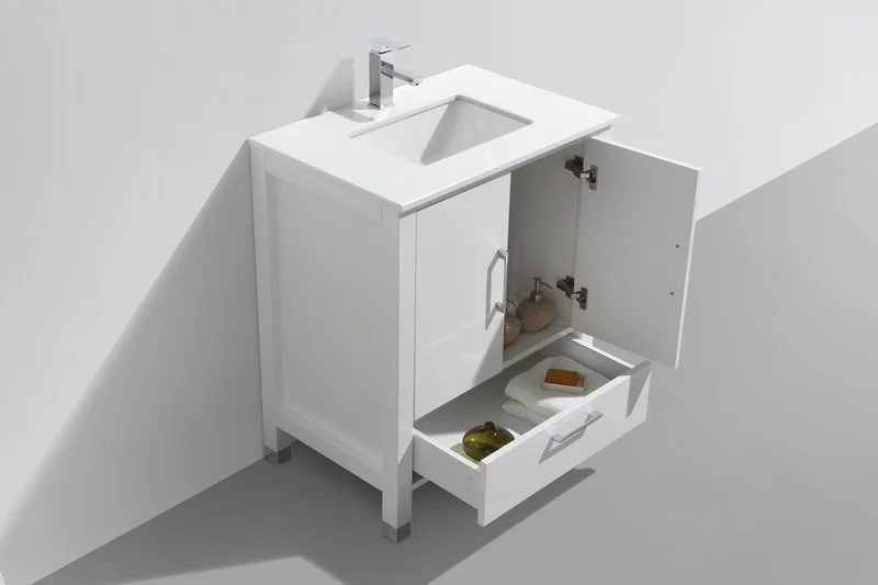 Anziano 30″ Inch High Gloss White Vanity W/ White Countertop And Undermount Sink - Image 3