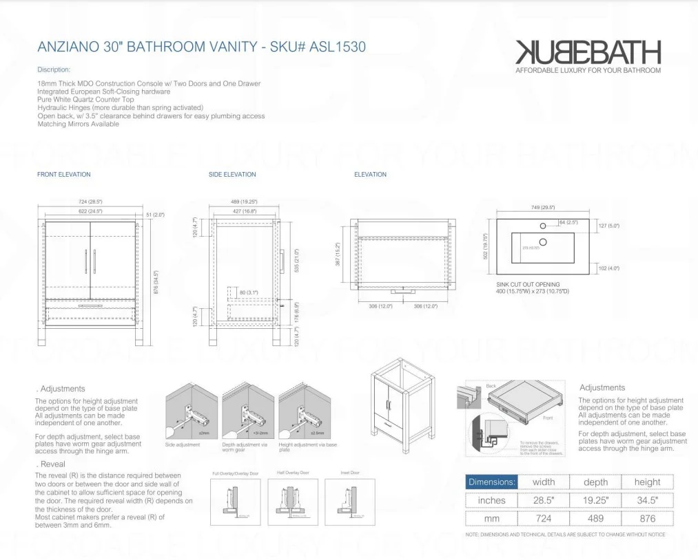 Anziano 30″ Inch High Gloss White Vanity W/ White Countertop And Undermount Sink - Image 5