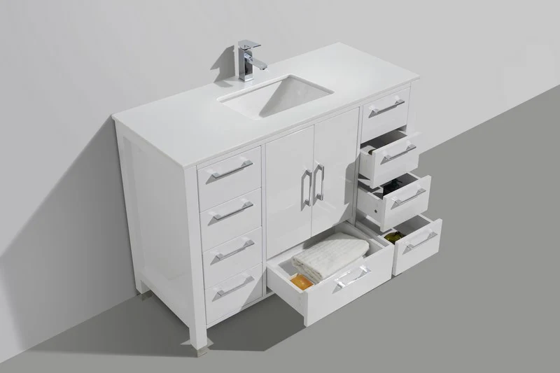 Anziano 48″ Inch High Gloss White Single Sink Vanity W/ White Countertop - Image 3