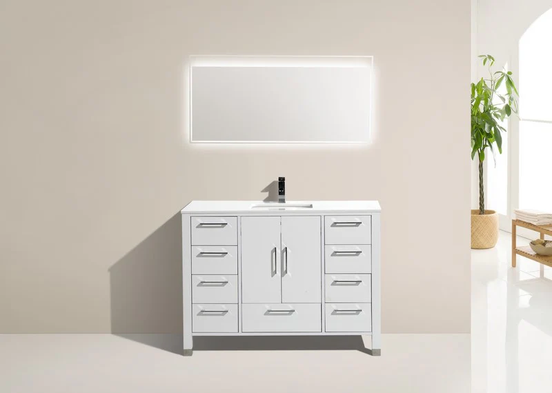 Anziano 48″ Inch High Gloss White Single Sink Vanity W/ White Countertop - Image 4