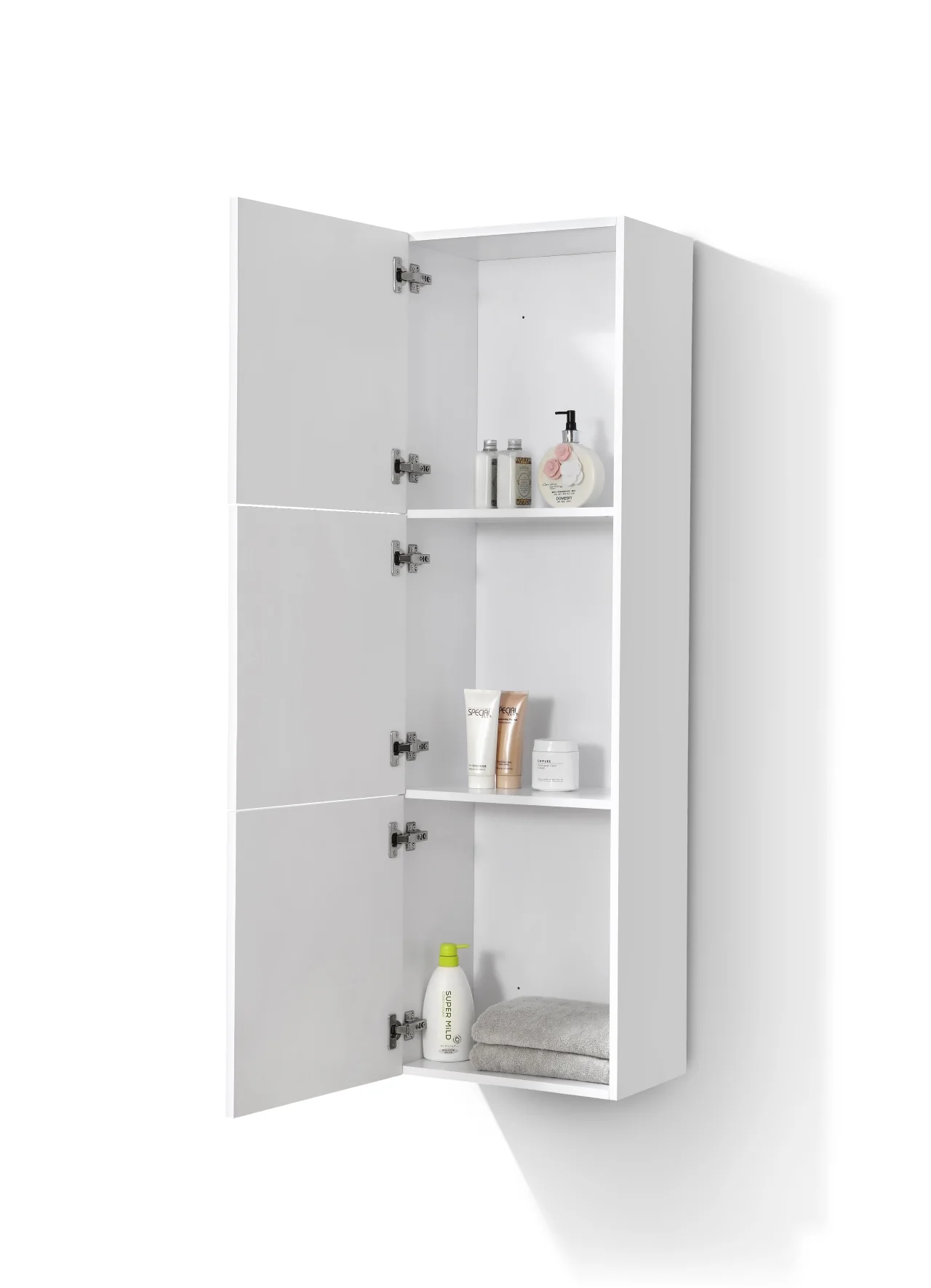 Bathroom Acrylic Veneer Gloss White Linen Side Cabinet w/ 3 Large Storage Areas - Image 3