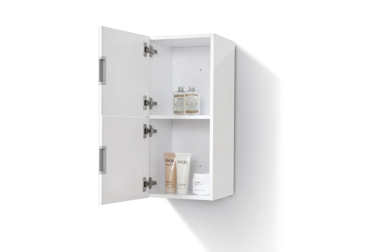 Bathroom High Gloss White Linen Side Cabinet w/ 2 Storage Areas - Image 4