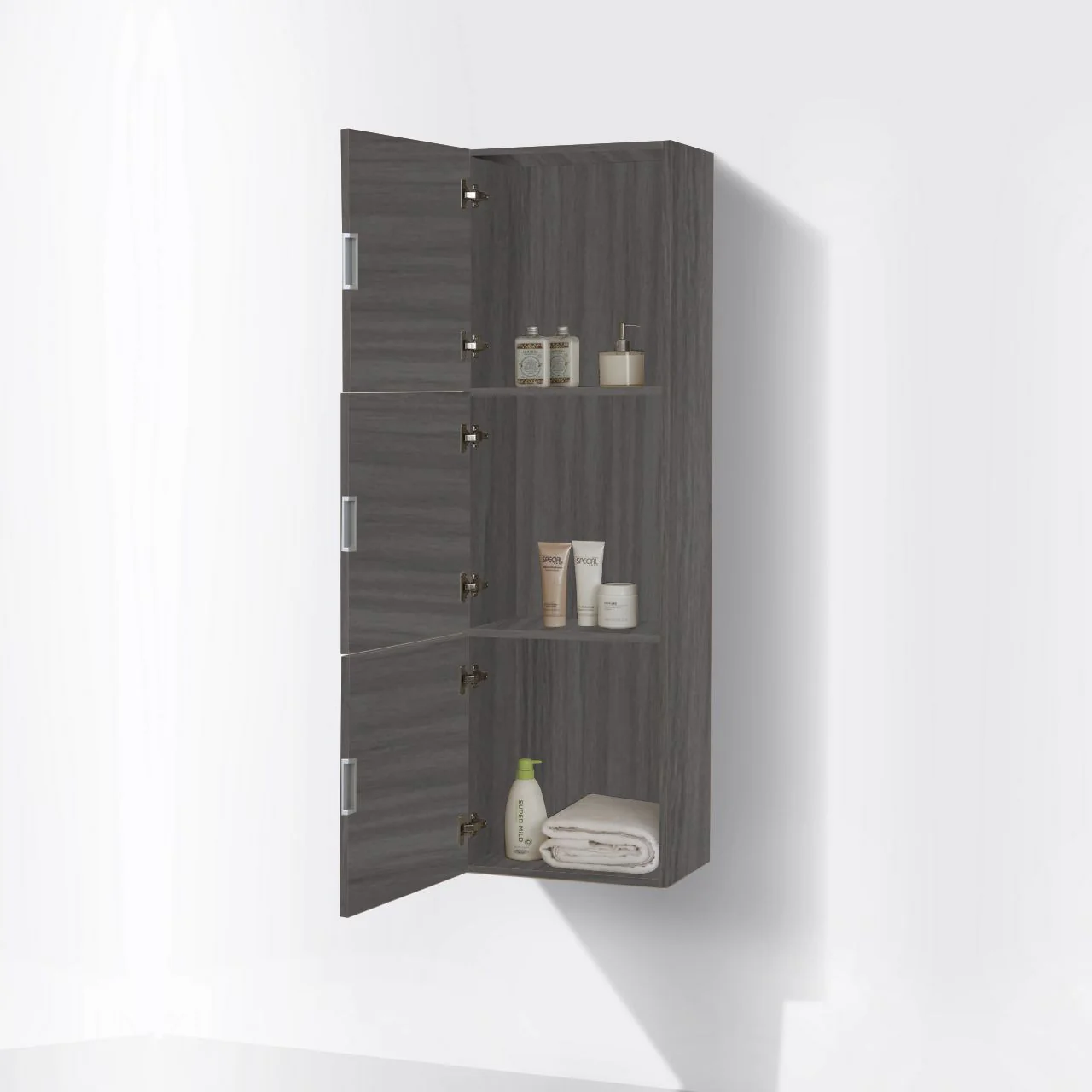 Bathroom Vulcan Ash Gray Linen Side Cabinet w/ 3 Large Storage Areas Bathroom Vulcan Ash Gray Linen Side Cabinet w/ 3 Large Storage Areas - Image 4