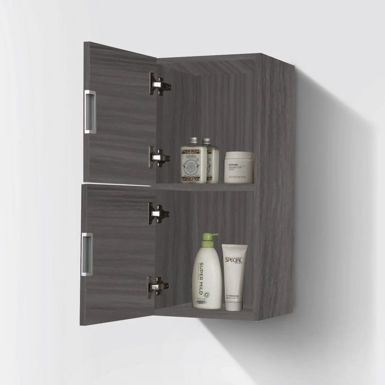 Bathroom Vulcan Ash Grey Linen Side Cabinet w/ 2 Storage Areas - Image 3