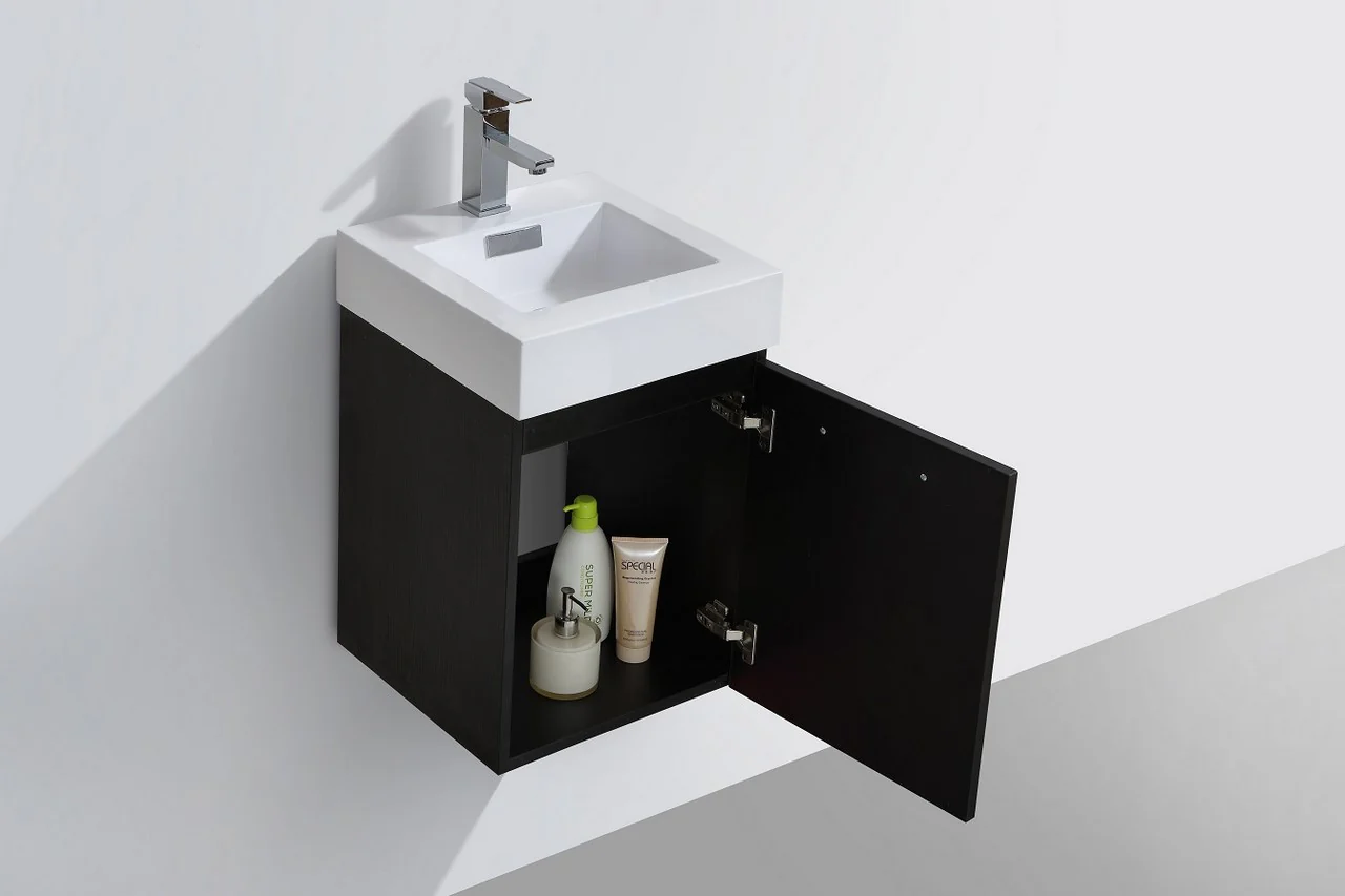 Bliss 16″ Inch Black Wall Mount Modern Bathroom Vanity - Image 5