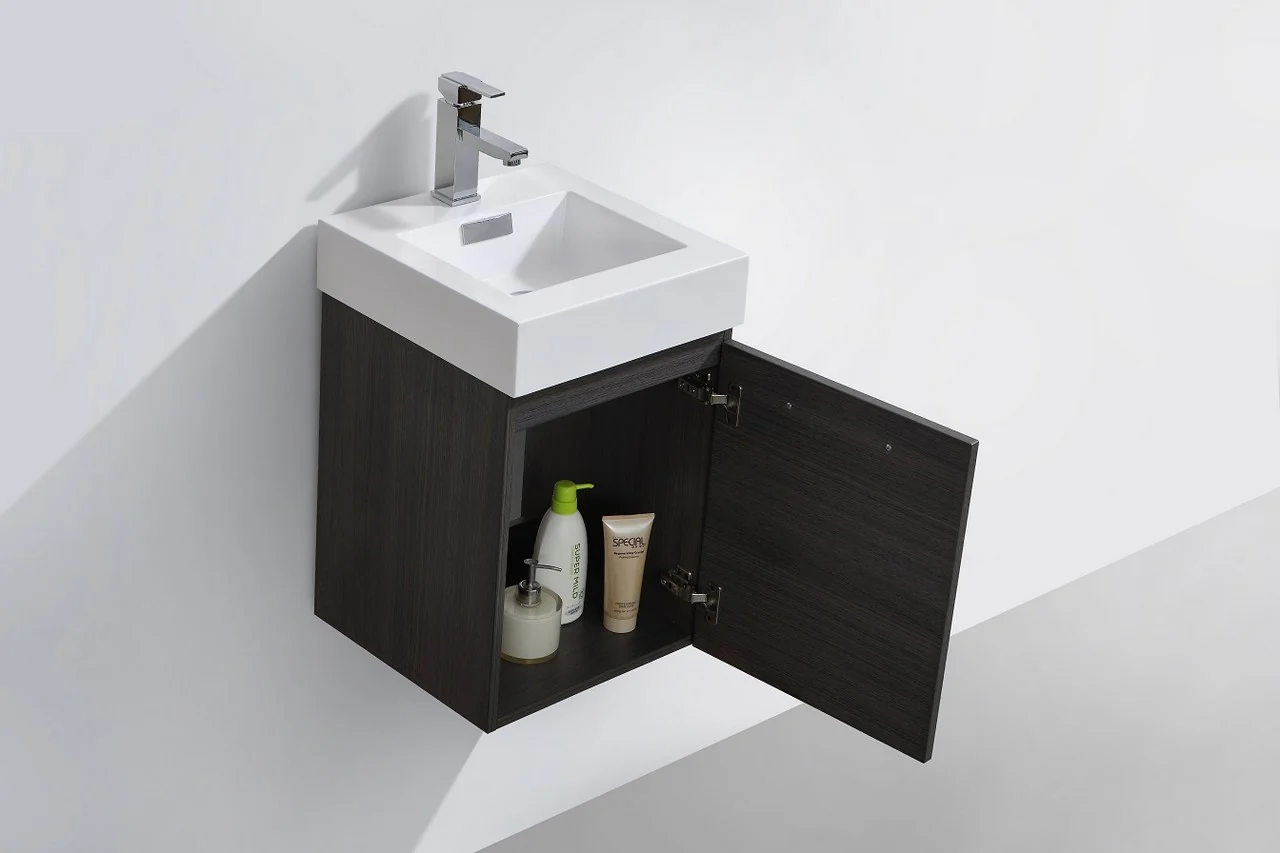 Bliss 16″ Inch Gray Oak Wall Mount Modern Bathroom Vanity - Image 5