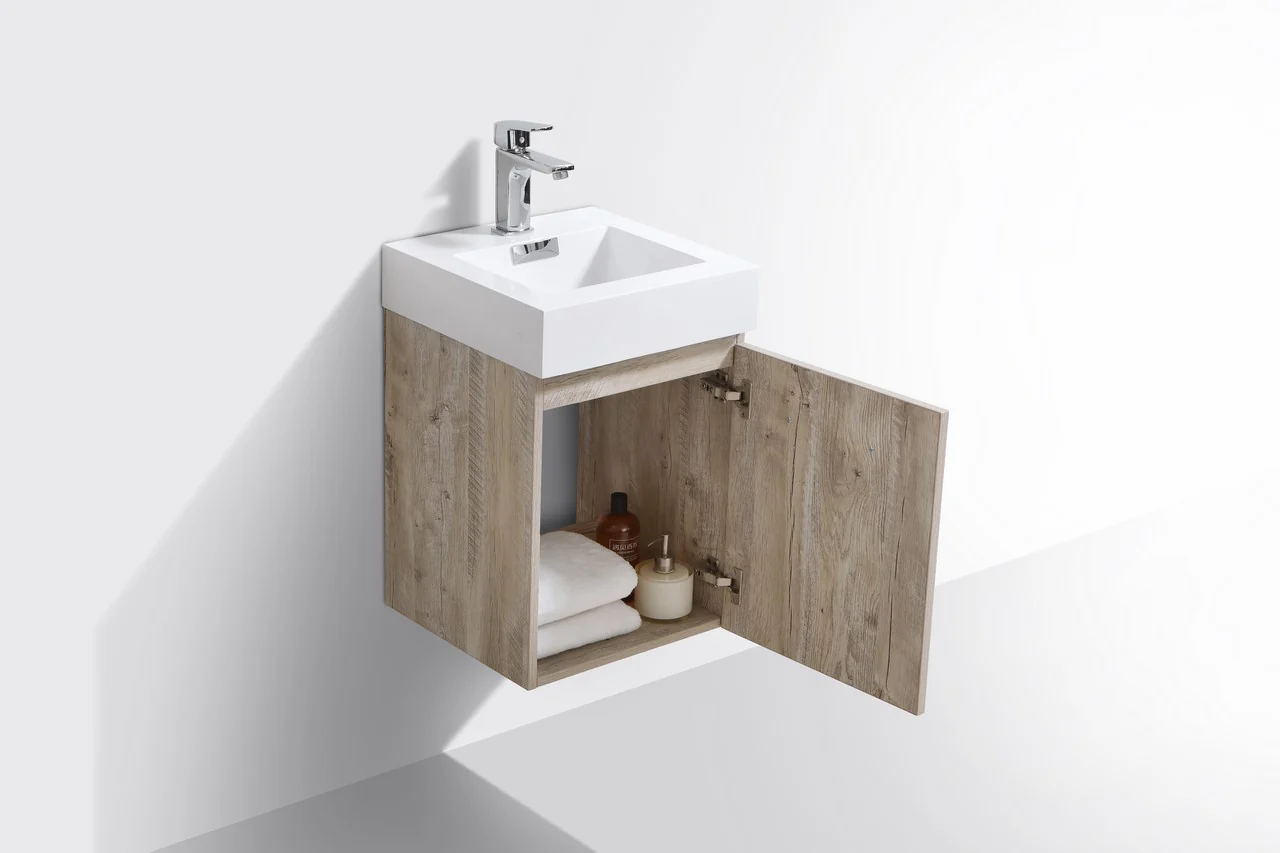 Bliss 16″ Inch Nature Wood Wall Mount Modern Bathroom Vanity - Image 4