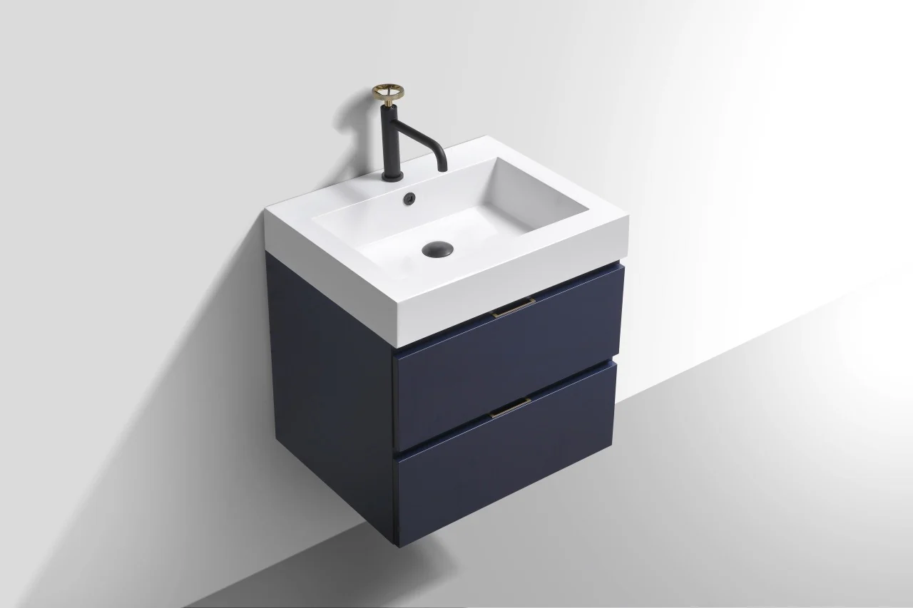 Bliss 24″ Inch Navy Blue Wall Mount Modern Bathroom Vanity - Image 2