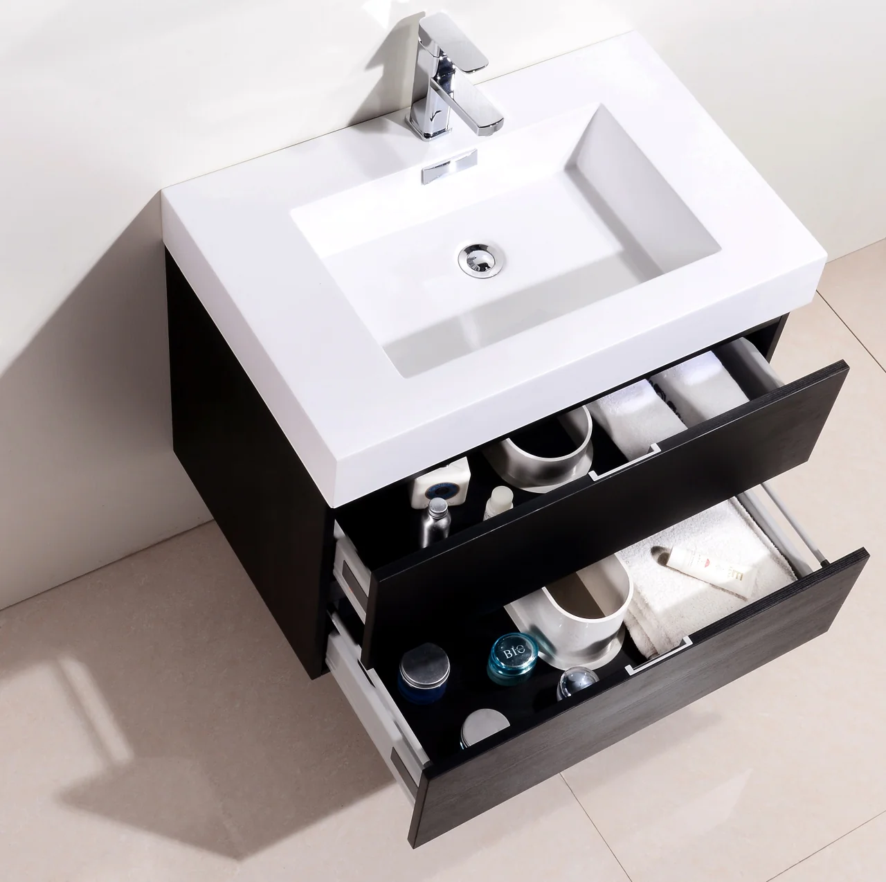Bliss 30″ Inch Black Wall Mount Modern Bathroom Vanity - Image 5