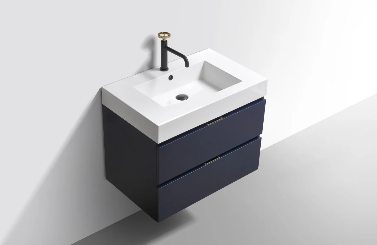 Bliss 30″ Inch Navy Blue Wall Mount Modern Bathroom Vanity - Image 2