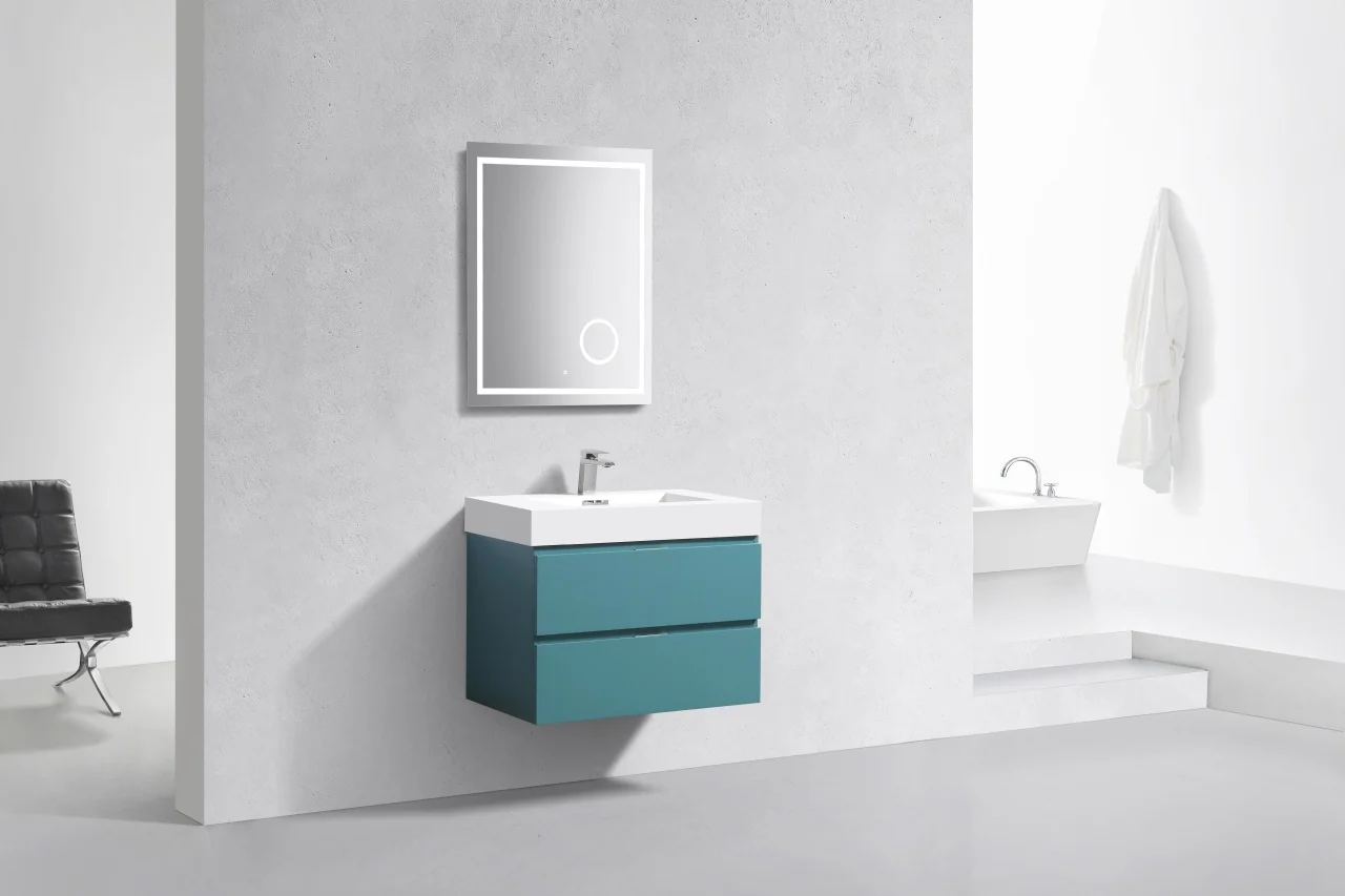 Bliss 30″ Inch Teal Green Wall Mount Modern Bathroom Vanity - Image 3