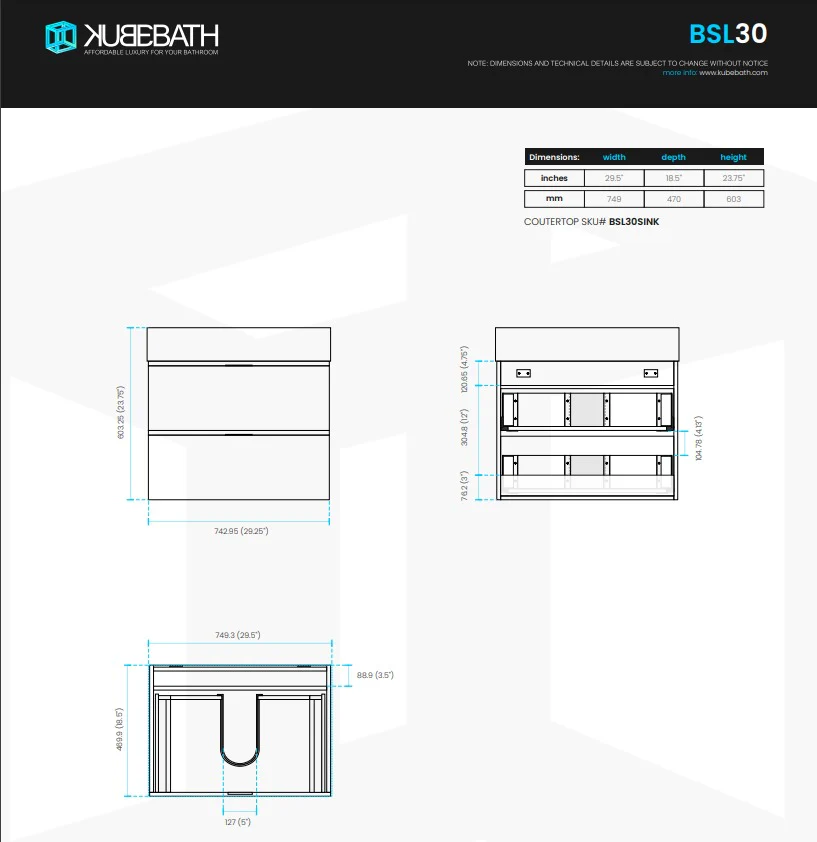 Bliss 30″ Inch Teal Green Wall Mount Modern Bathroom Vanity - Image 4