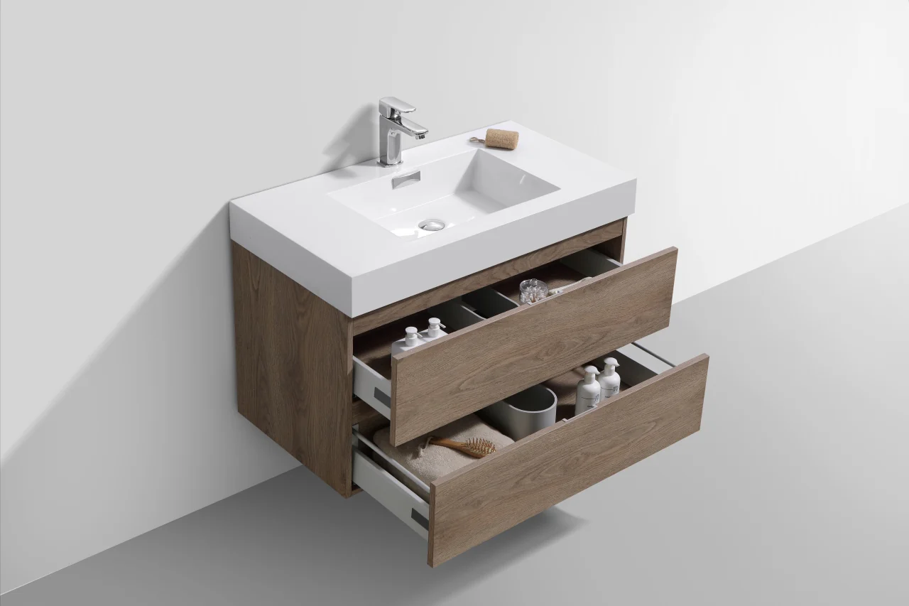 Bliss 36″ Inch Butternut Wall Mount Modern Bathroom Vanity - Image 4