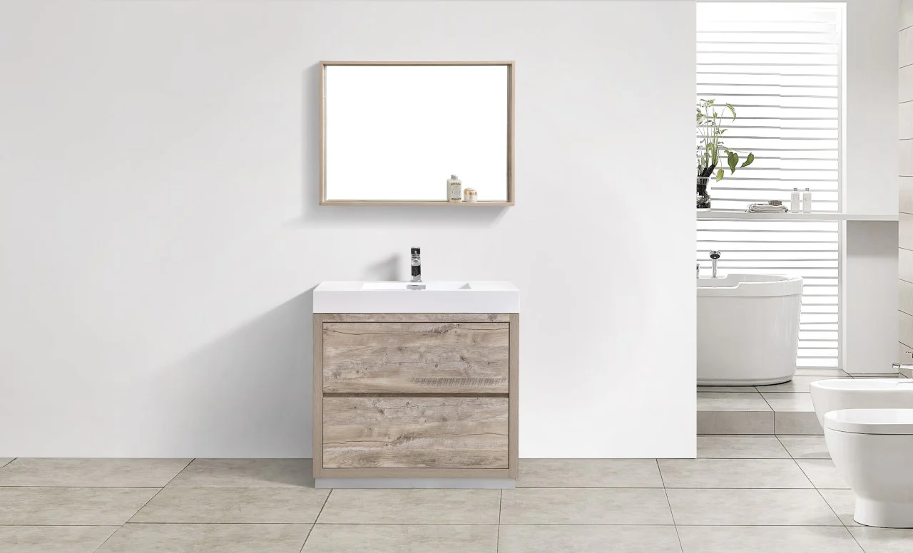 Bliss 36″ Inch Nature Wood Floor Mount Modern Bathroom Vanity - Image 2