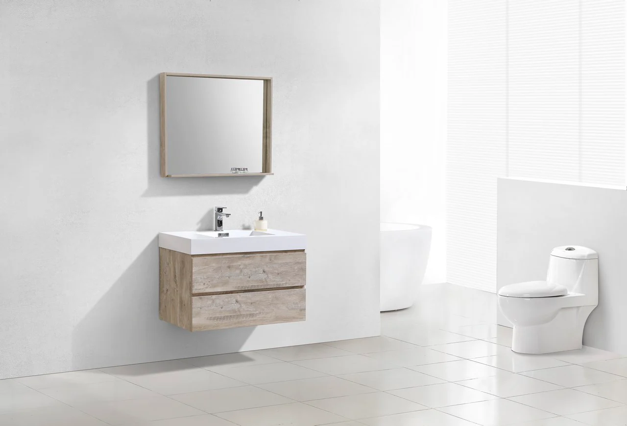Bliss 36″ Inch Nature Wood Wall Mount Modern Bathroom Vanity - Image 2