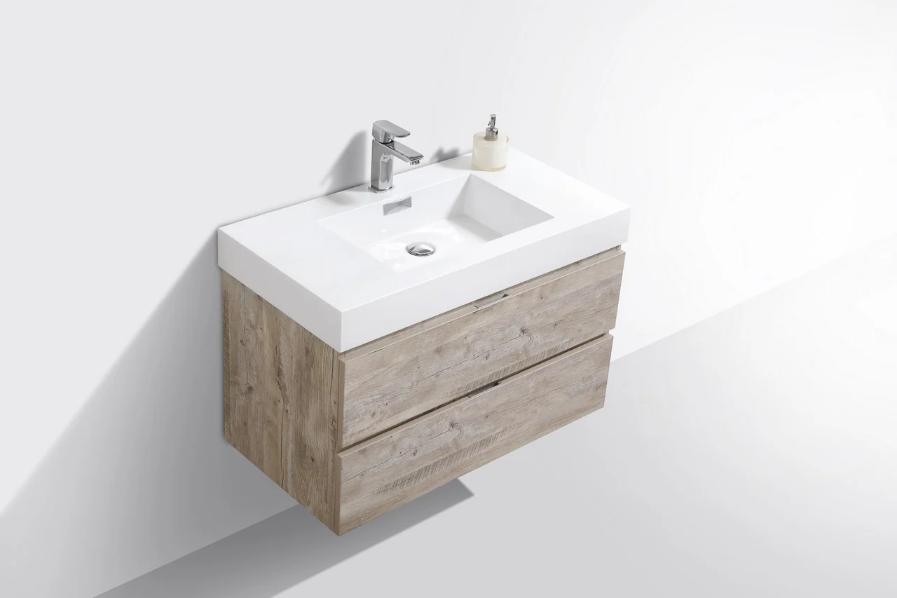 Bliss 36″ Inch Nature Wood Wall Mount Modern Bathroom Vanity - Image 3
