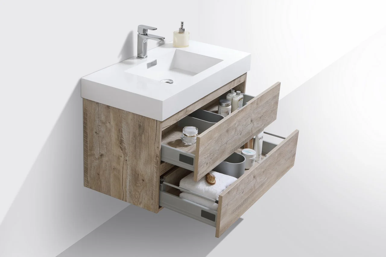 Bliss 36″ Inch Nature Wood Wall Mount Modern Bathroom Vanity - Image 4