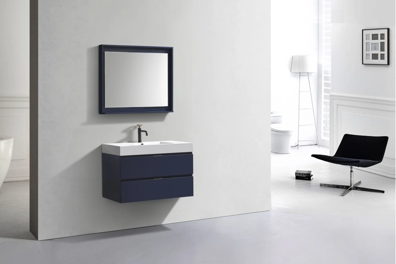 Bliss 36″ Inch Navy Blue Wall Mount Modern Bathroom Vanity - Image 2