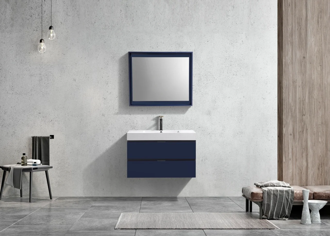 Bliss 36″ Inch Navy Blue Wall Mount Modern Bathroom Vanity - Image 3