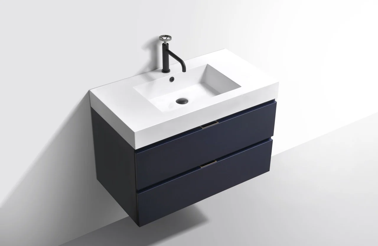 Bliss 36″ Inch Navy Blue Wall Mount Modern Bathroom Vanity - Image 4