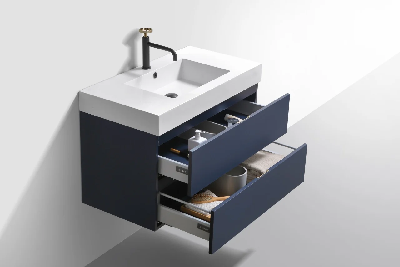 Bliss 36″ Inch Navy Blue Wall Mount Modern Bathroom Vanity - Image 5