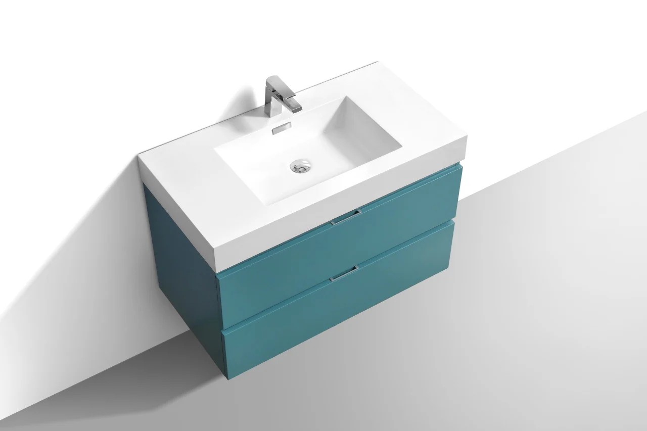 Bliss 36″ Inch Teal Green Wall Mount Modern Bathroom Vanity - Image 4