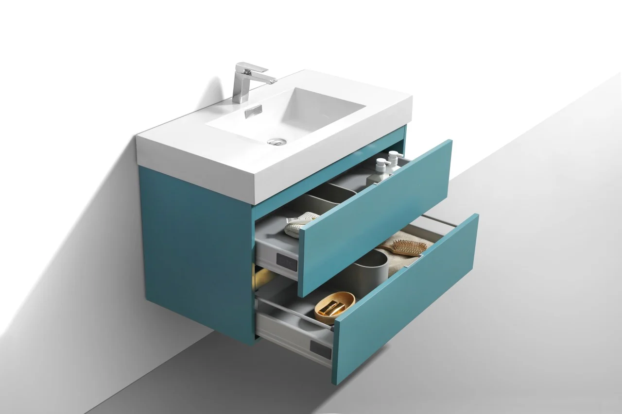 Bliss 36″ Inch Teal Green Wall Mount Modern Bathroom Vanity - Image 5