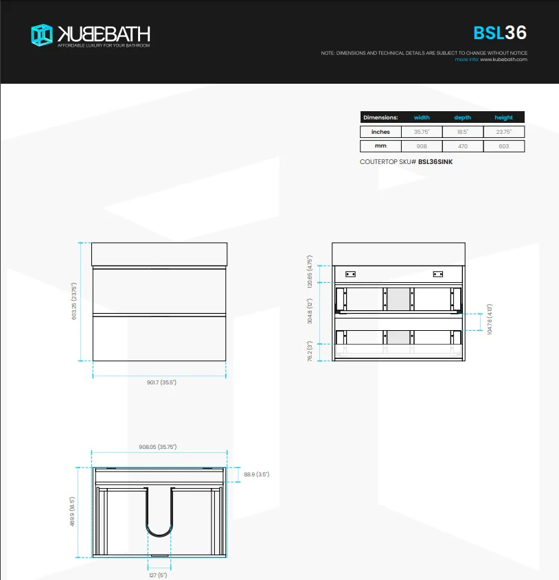 Bliss 36″ Inch Teal Green Wall Mount Modern Bathroom Vanity - Image 6