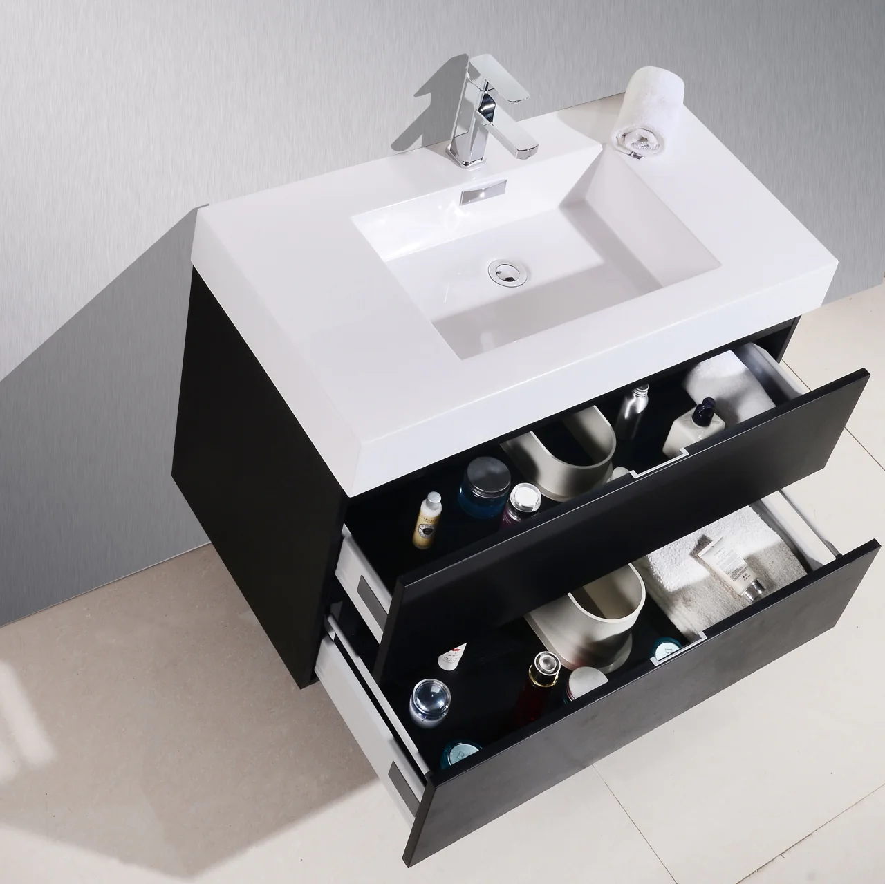 Bliss 40″ Inch Black Wood Wall Mount Modern Bathroom Vanity - Image 4