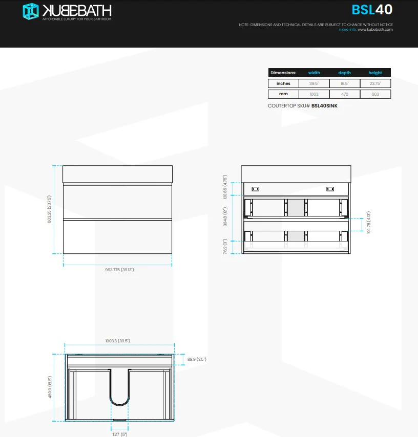 Bliss 40″ Inch Butternut Wall Mount Modern Bathroom Vanity - Image 5