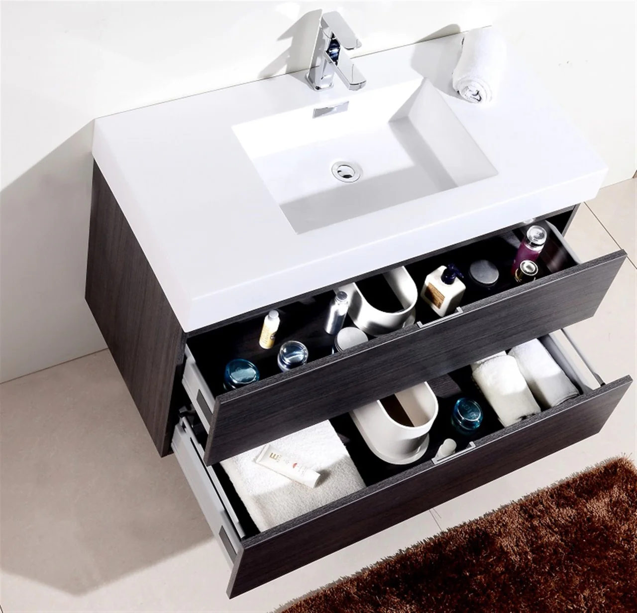 Bliss 40″ Inch Gray Oak Wall Mount Modern Bathroom Vanity - Image 5