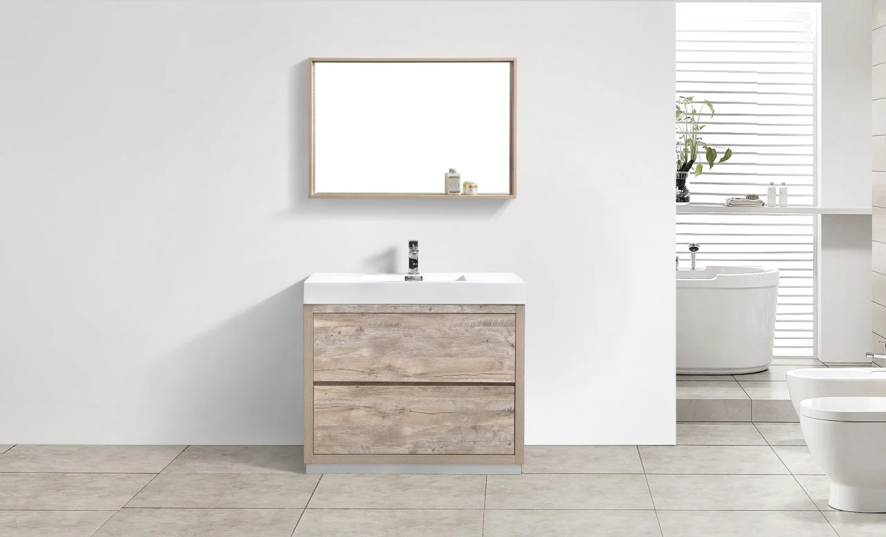 Bliss 40″ Inch Nature Wood Floor Mount Modern Bathroom Vanity - Image 2