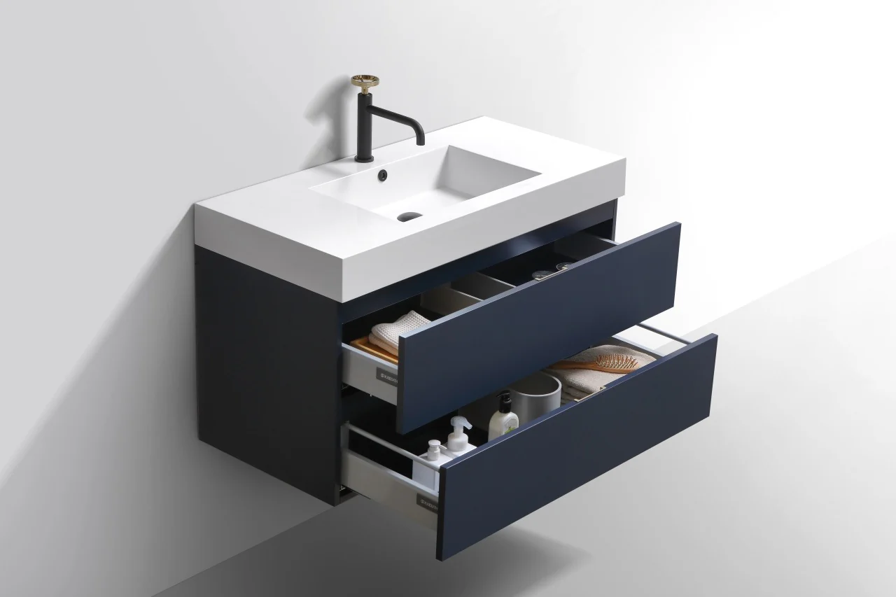 Bliss 40″ Inch Navy Blue Wall Mount Modern Bathroom Vanity - Image 4