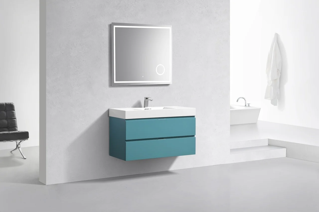 Bliss 40″ Inch Teal Green Wall Mount Modern Bathroom Vanity - Image 4
