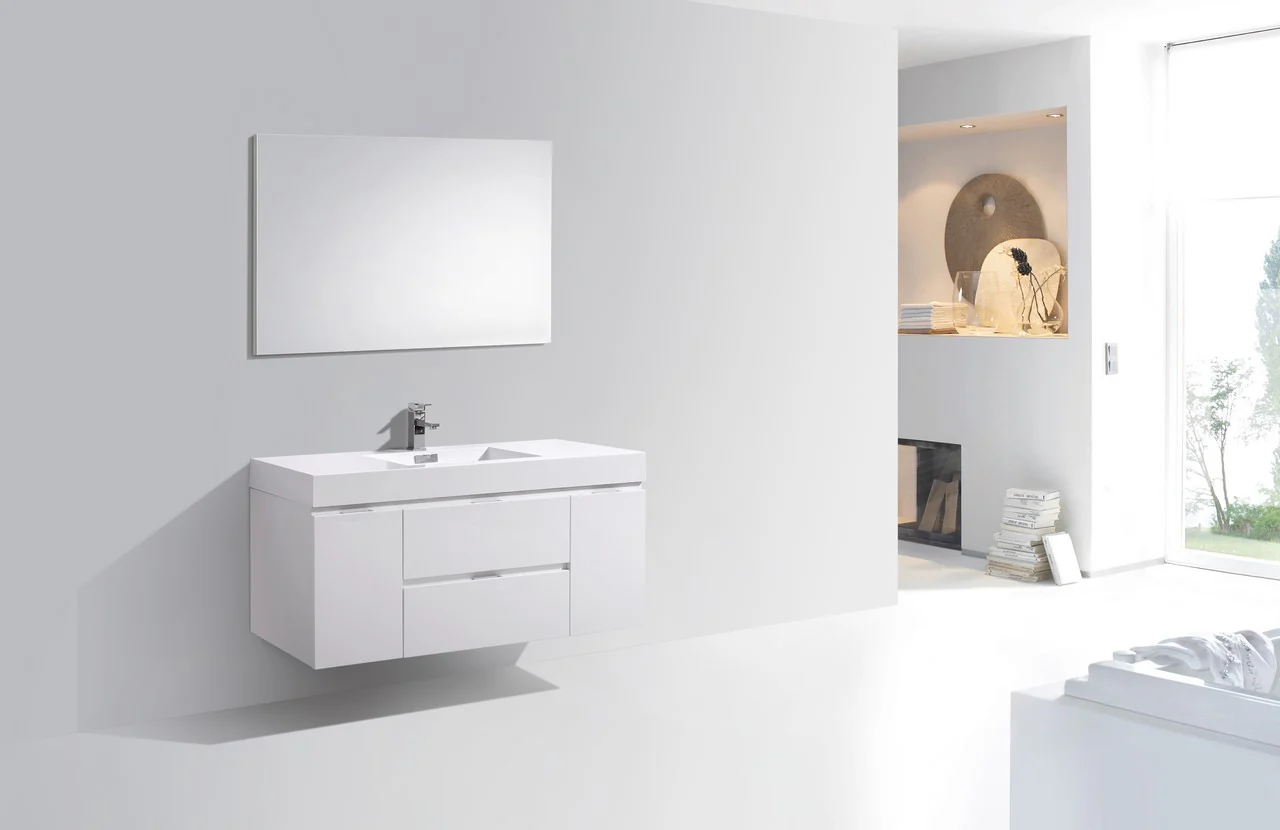 Bliss 48″ Inch High Gloss White Wall Mount Modern Bathroom Vanity - Image 2
