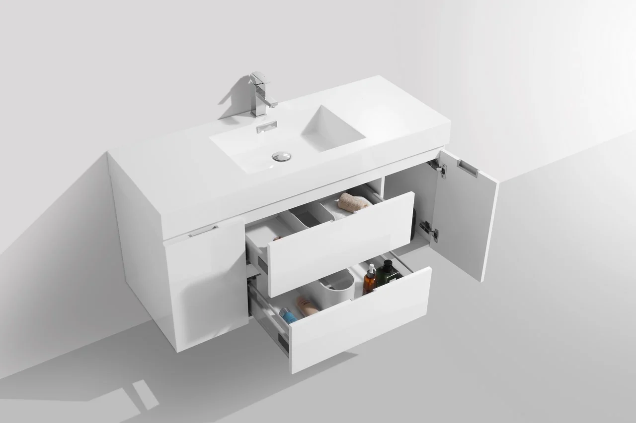 Bliss 48″ Inch High Gloss White Wall Mount Modern Bathroom Vanity - Image 5
