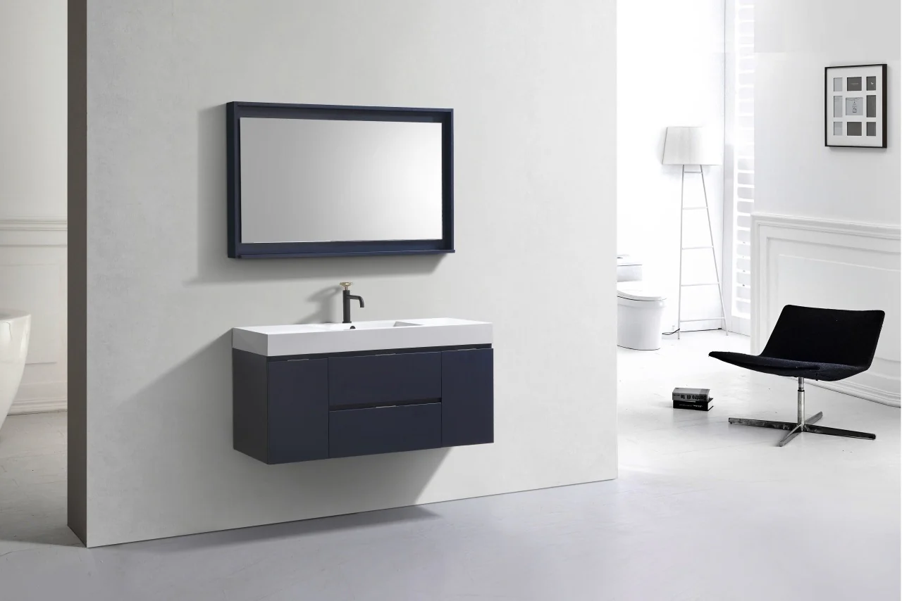 Bliss 48″ Inch Navy Blue Wall Mount Single Sink Modern Bathroom Vanity - Image 2