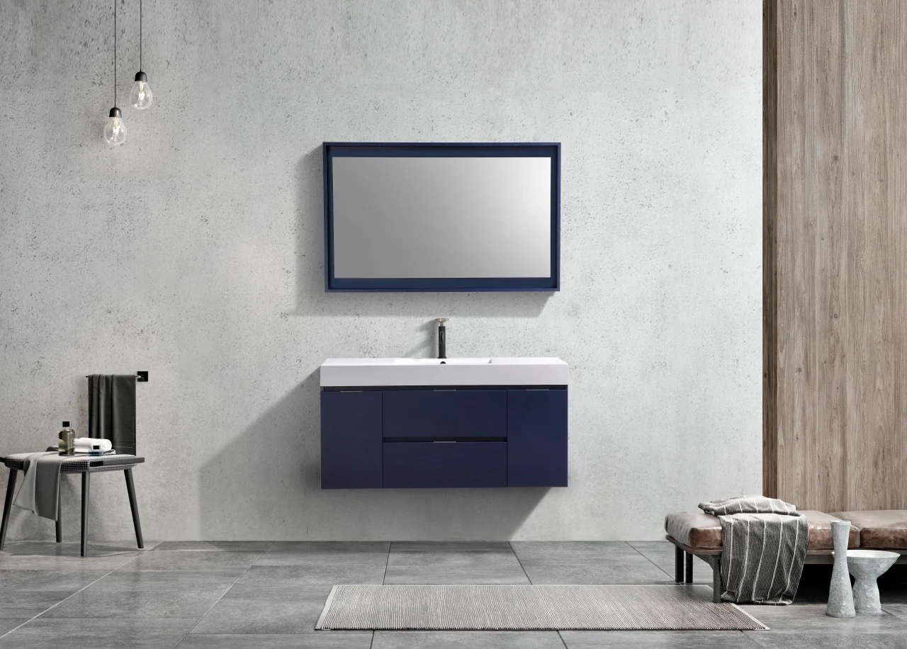 Bliss 48″ Inch Navy Blue Wall Mount Single Sink Modern Bathroom Vanity - Image 3