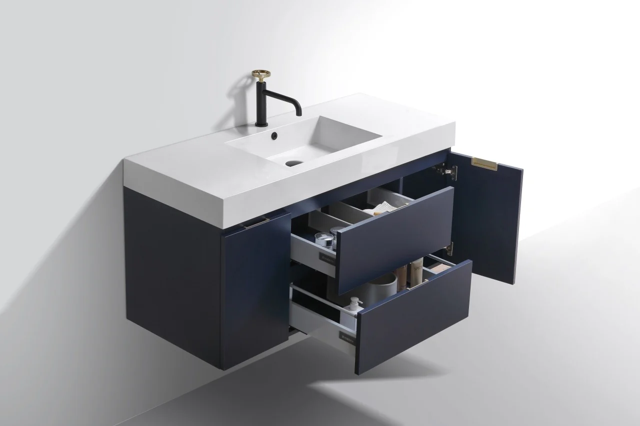 Bliss 48″ Inch Navy Blue Wall Mount Single Sink Modern Bathroom Vanity - Image 4