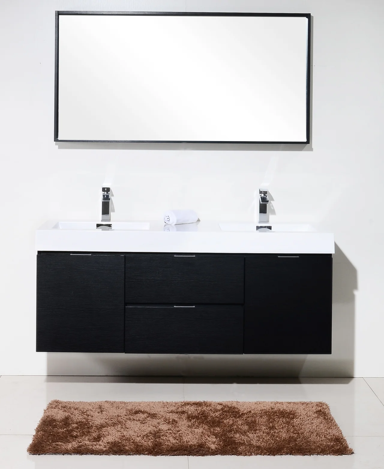 Bliss 60″ Inch Black Wall Mount Double Sink Modern Bathroom Vanity - Image 2